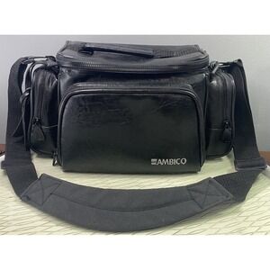 Vintage AMBICO Black Leather Camcorder/Camera Carry Case Bag Adj. Shoulder Strap
